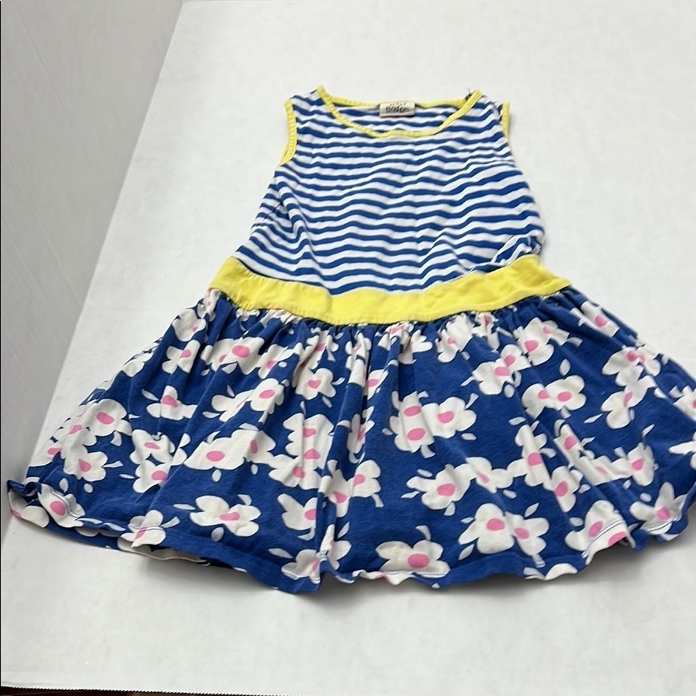 Boden Striped Blue and Yellow Floral Kids Dress